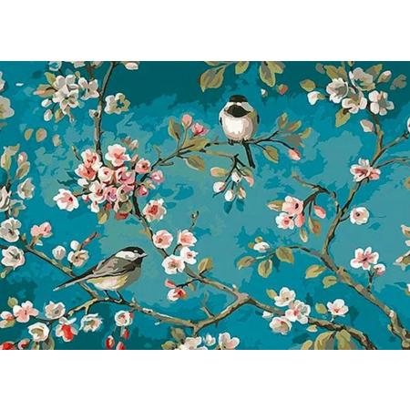 Diamond Painting - 25x35 cm - inclusief tools – birds and flowers - hobby - vrije tijd - blauw